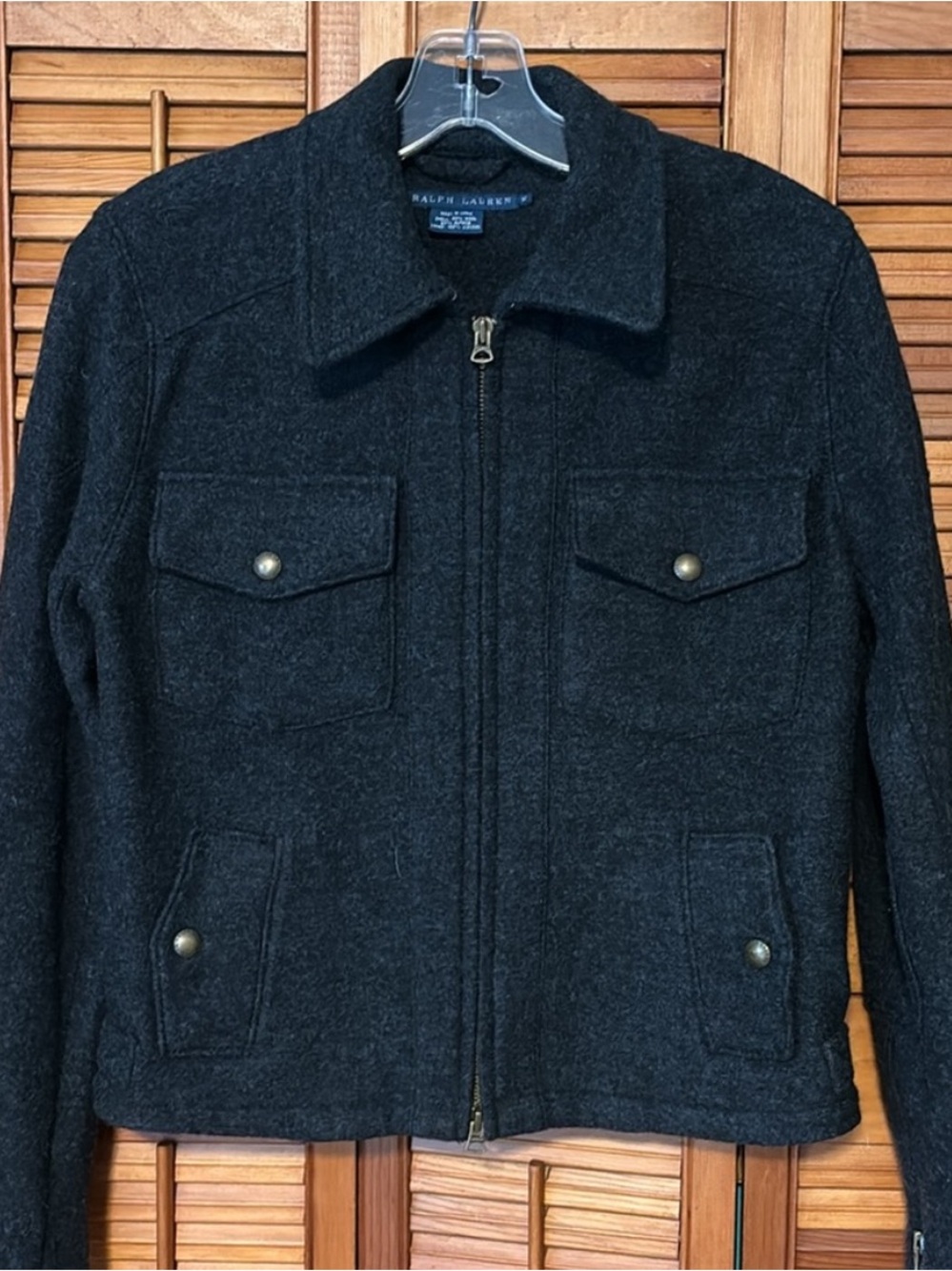 Ralph Lauren Charcoal Gray Wool Alpaca Knit Front Zip Jacket Sz M